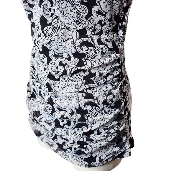 Y2k INC Black White Mesh Stretchy V-Neck Paisley Ruched Goth Tank Top Sz XL - Picture 5 of 6